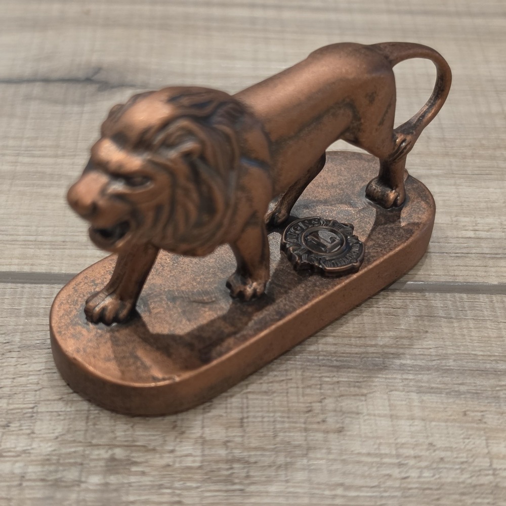Vintage Lions Club International Brass Lion Figurine Paperweight 2"Tx3"L